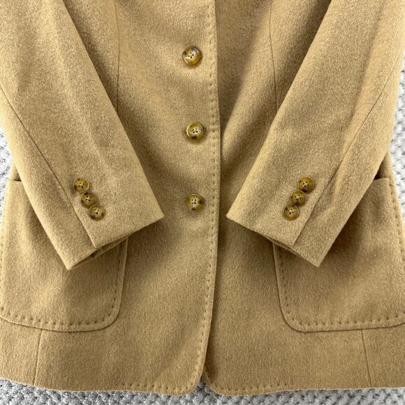 VTG Talbots Coat Women 2P Tan Camel Hair Jacket Blazer Lined Shoulder Pad Pocket - Picture 5 of 13